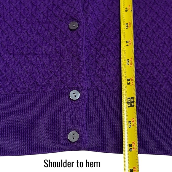 Land's End Purple Raised Diamond Cardigan Sweater Cozy Preppy Grannycore LP - Picture 10 of 10